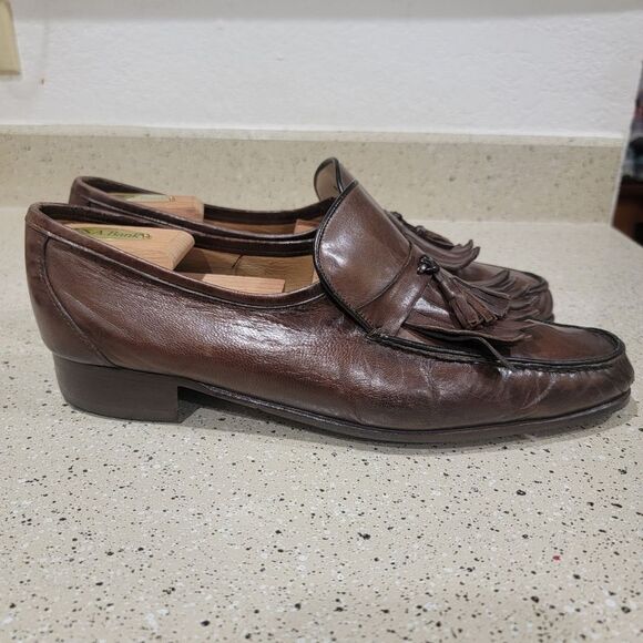 Mens BRUNO MAGLI Brown Leather Slip On Tassel Loafers Dress Shoes Size 10.5 M main image 10